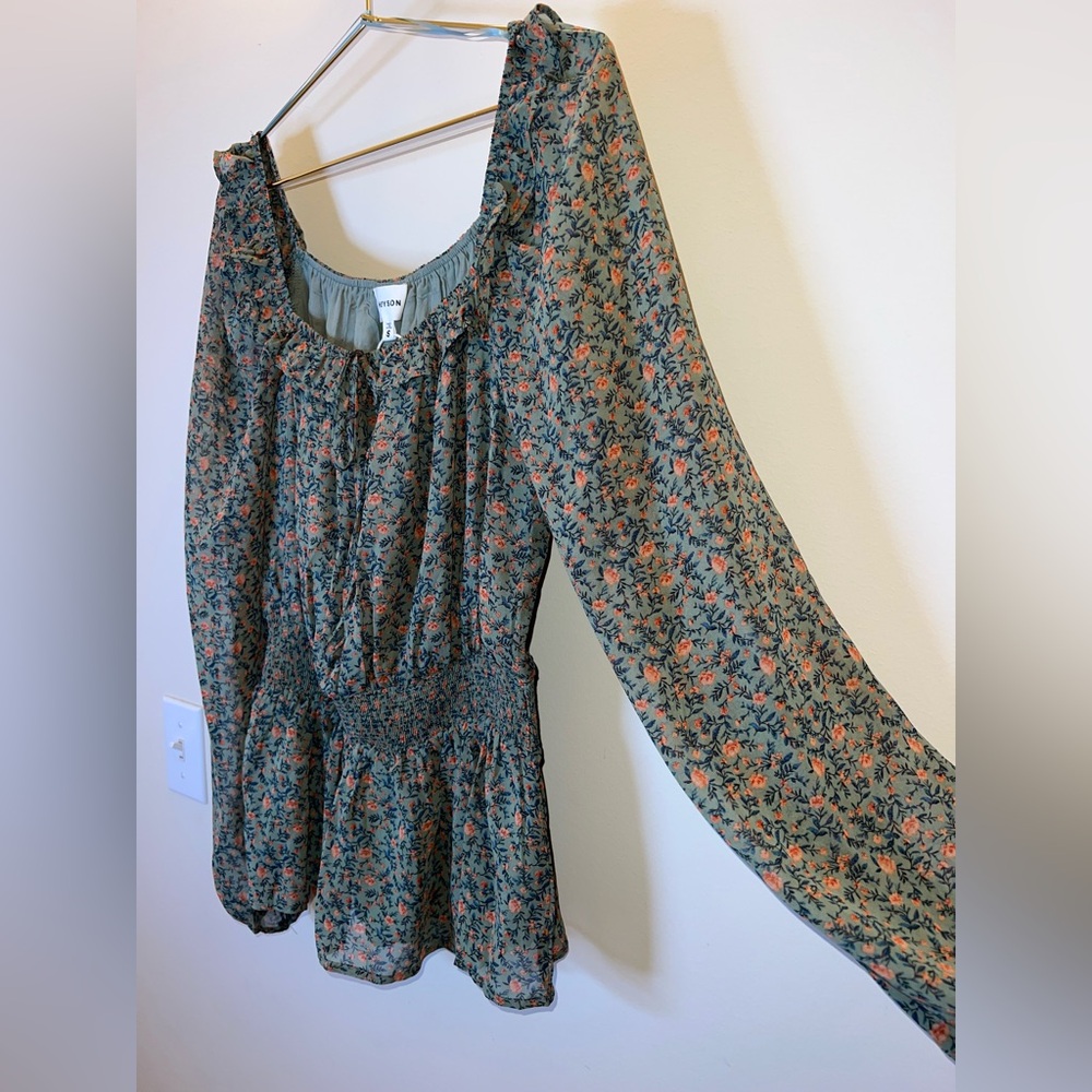 Heyson Floral Smocked Peplum Blouse | Puff Sleeve Boho Top | Size‎ S - Picture 3 of 10